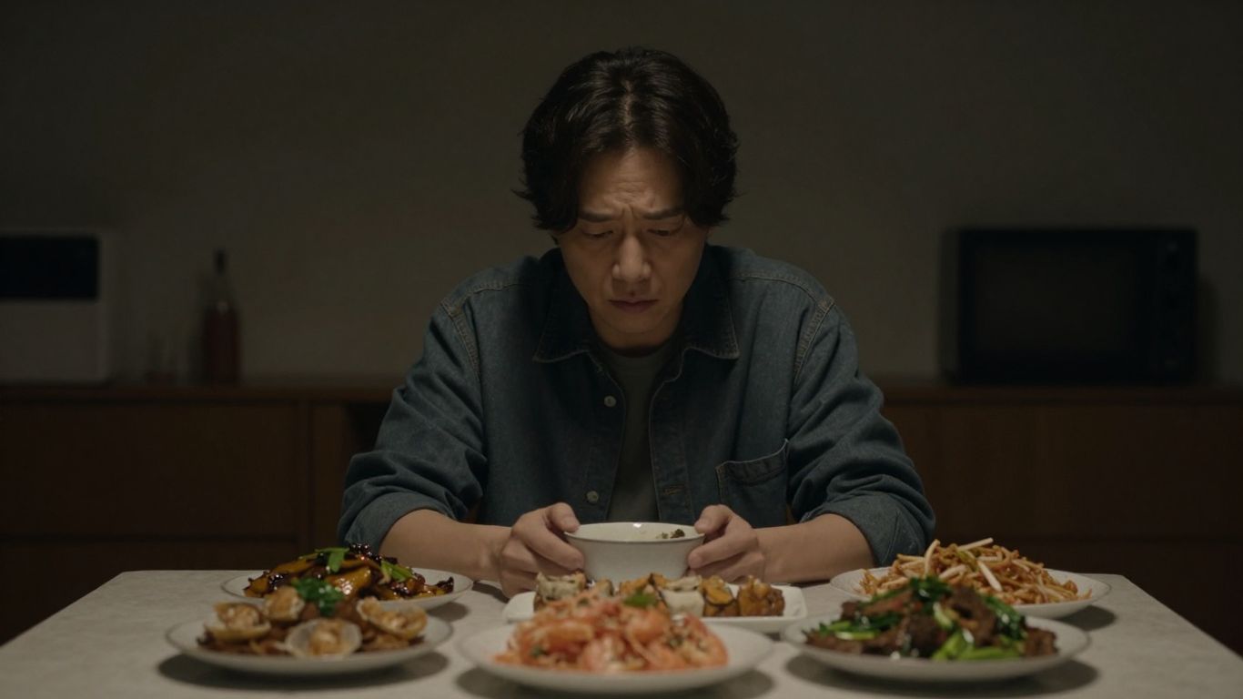 Pessoa com compulsão alimentar sentada à mesa com comida.